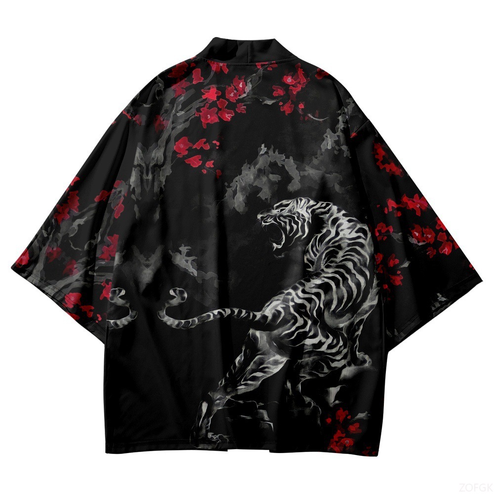 Haori Japanese Jacket - Black Kimono Open Collar Men's and