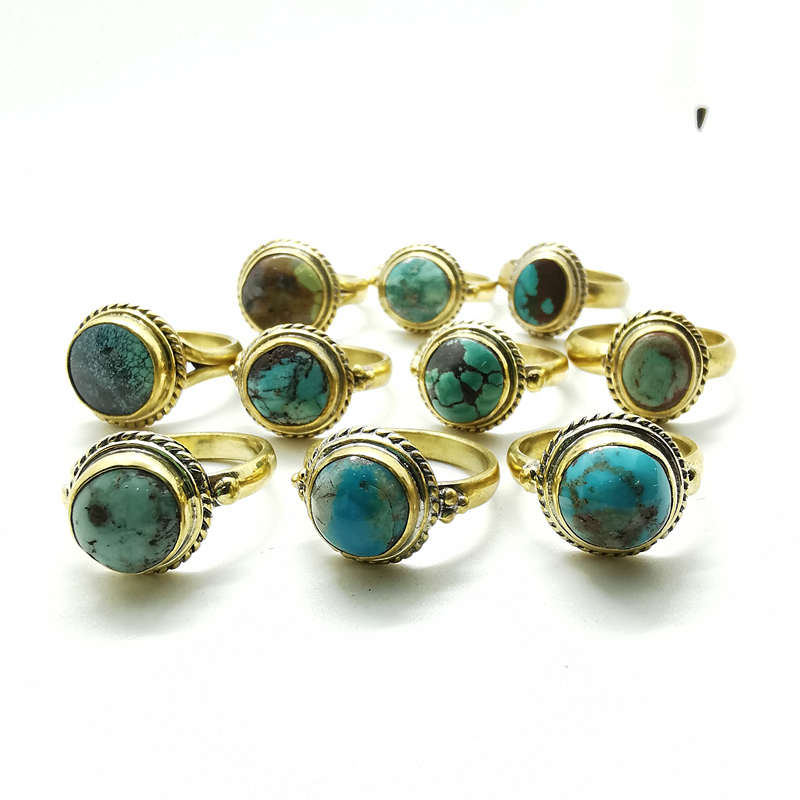 Ethnic Fashion Com - Natural Stone Rings Brass Inlaid Turquoise