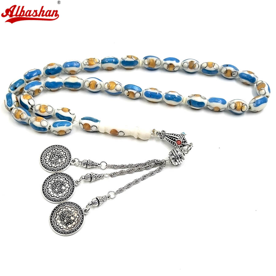 Ethnic Fashion Online - Camel bone Tasbih with Blue line