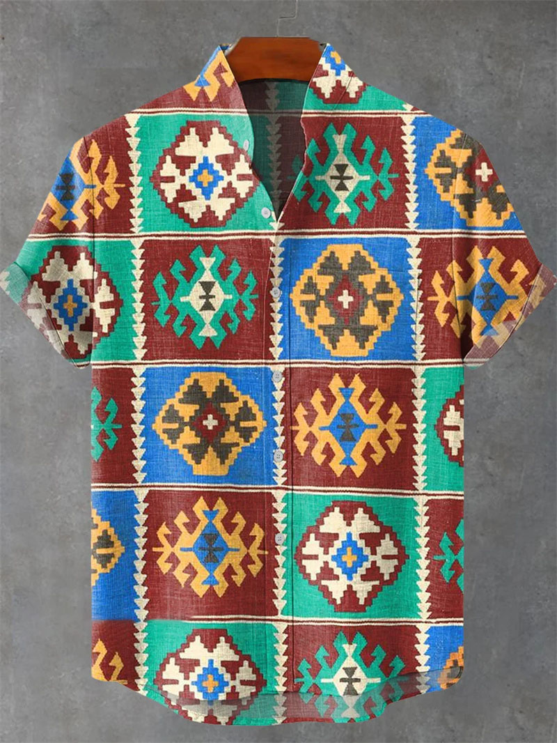 Ethnic Wear Men'S Fashion - Retro men's linen shirt with ethnic