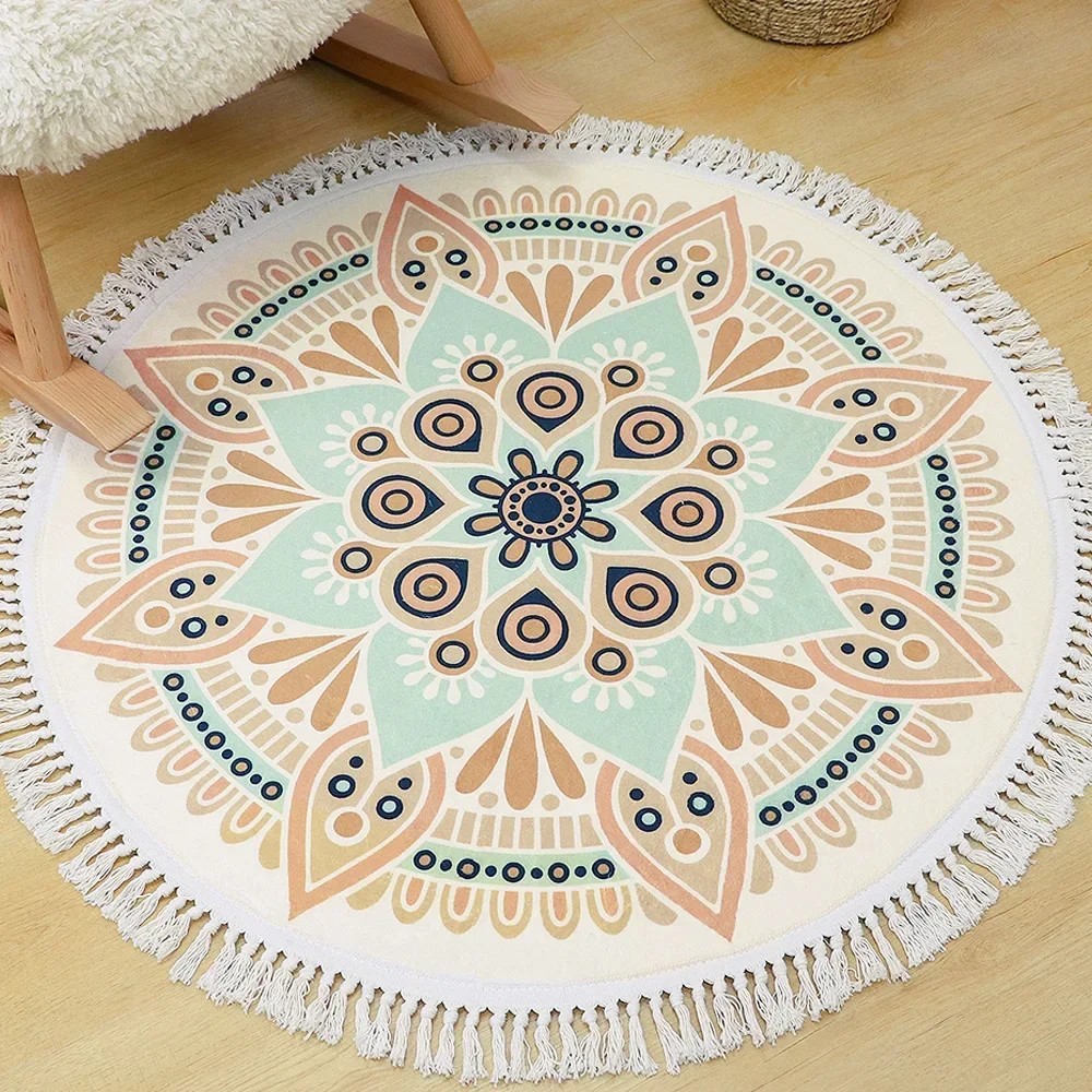 Ethnic Fashion Online - Round Rug Bedroom Tassel Carpet Bedside