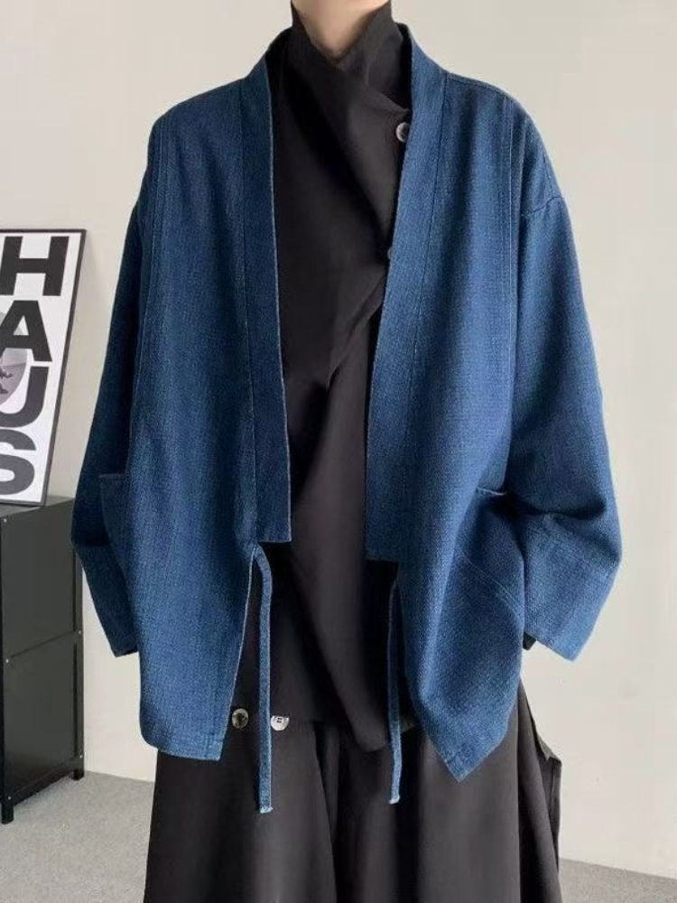 Haori Japanese Jacket - Vintage Japanese Style Denim Coat Men