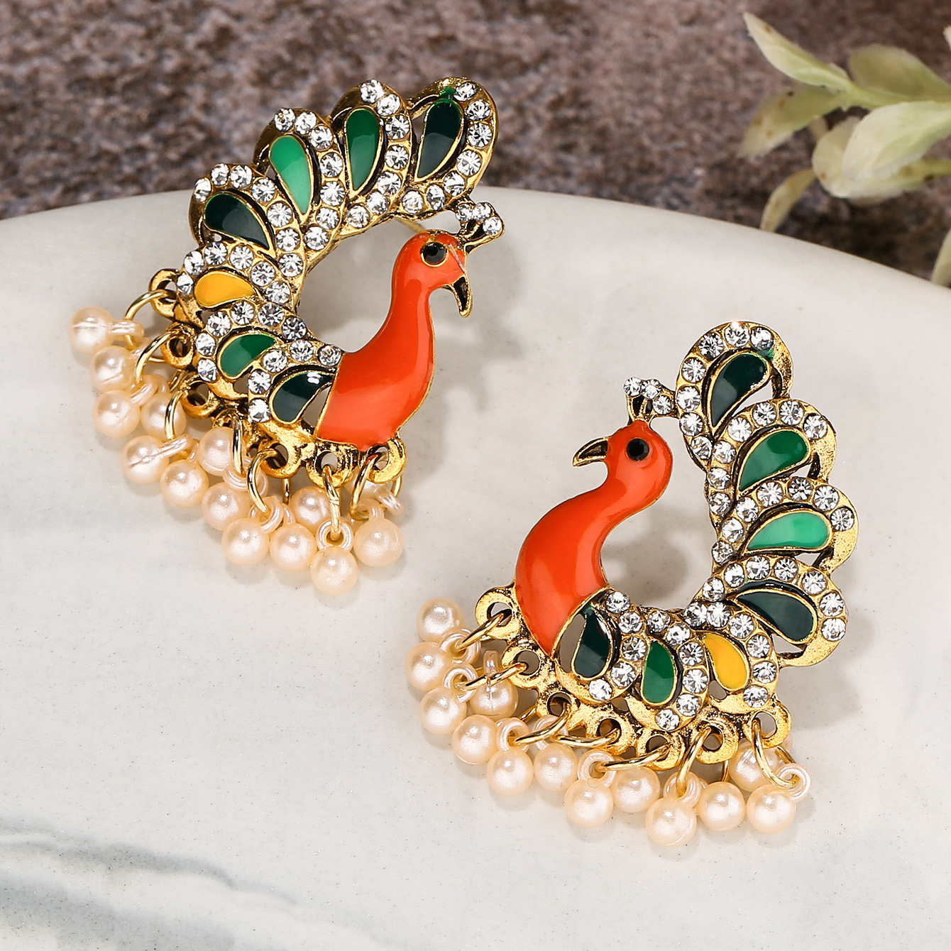 Ethnic Fashion Sale - Cross-border earrings, peacock dripping oil, retro