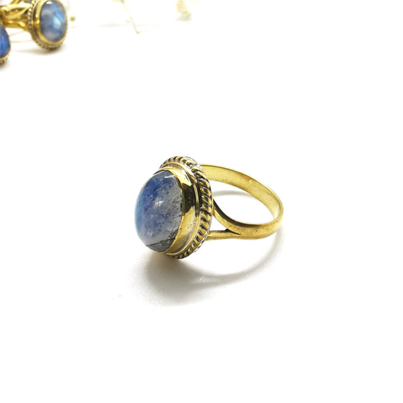 Ethnic Fashion Com - Natural Stone Rings Brass Inlaid Moonstone