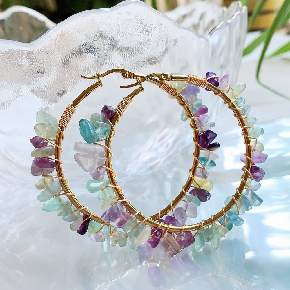 Natural Crystal Hoop Earring I - Aura Ethnic Fashion reseña y precio