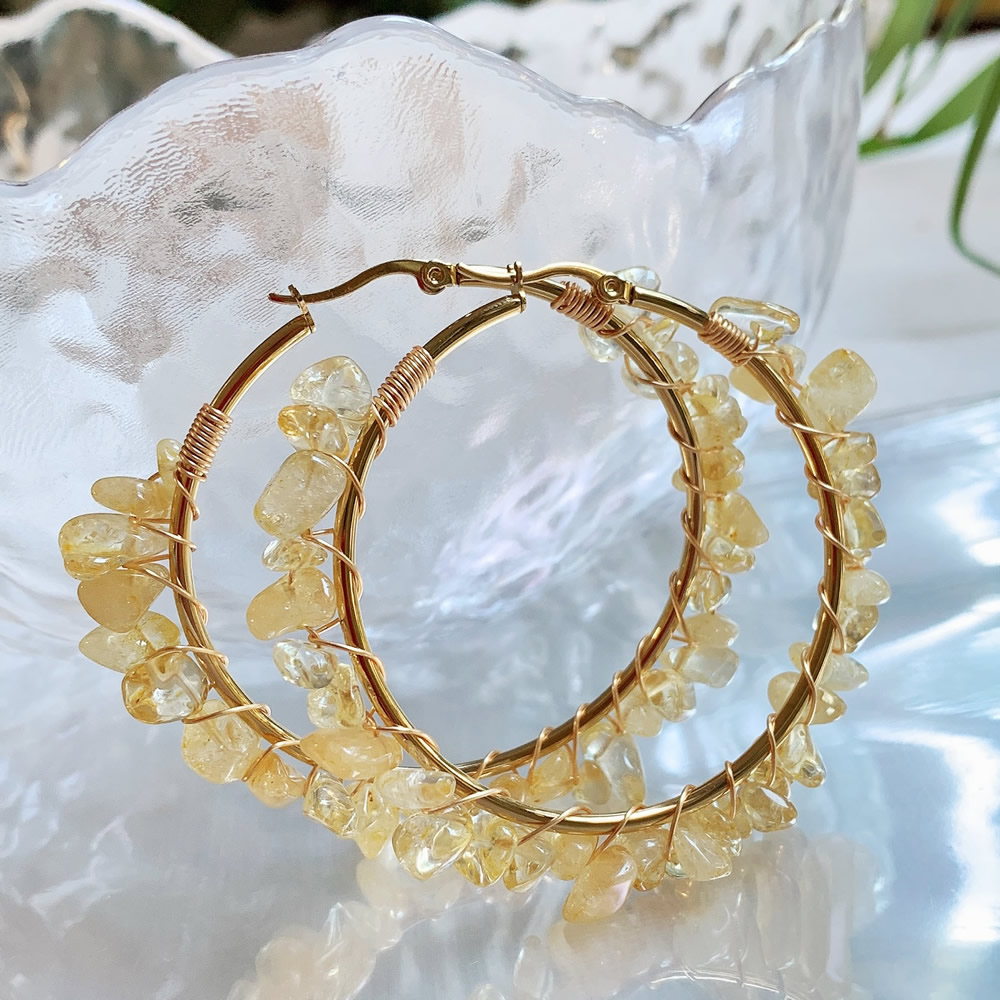Natural Crystal Hoop Earring I - Aura Ethnic Fashion reseña y precio