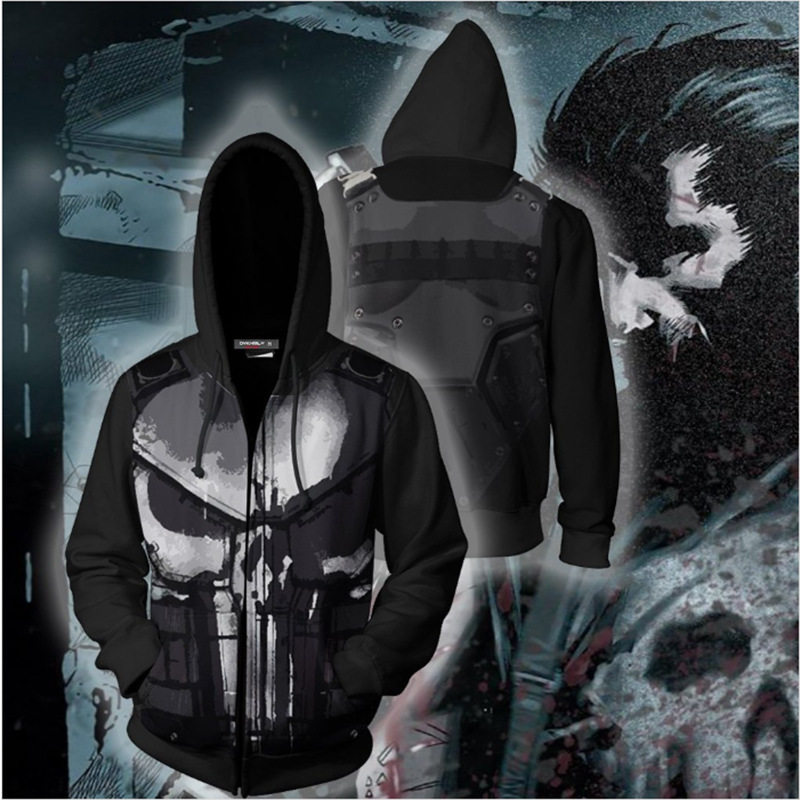 3D Printed Punisher Zip-up Hoo - Haori Japanese Jacket reseña y precio